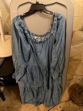 Three Bird Nest Light Blue Tiered Chambray Mini Dress